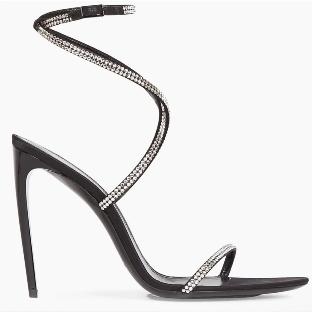 ❗️SOLD❗️Saint Laurent 110mm rhinestone-embellished straps sandals heels black - Picture 3 of 8